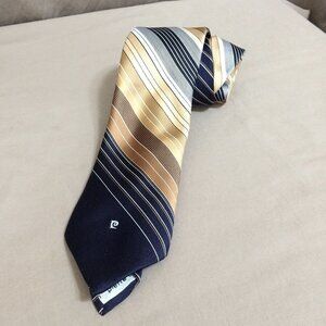 Vintage Pierre Cardin Tie Navy Beige 100% Polyester 3 in Wide